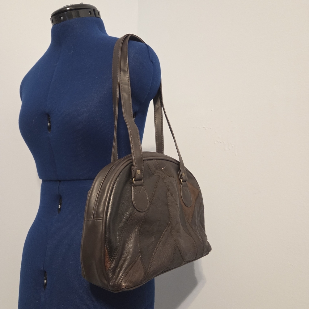 Brown Genuine Leather Patchwork Purse